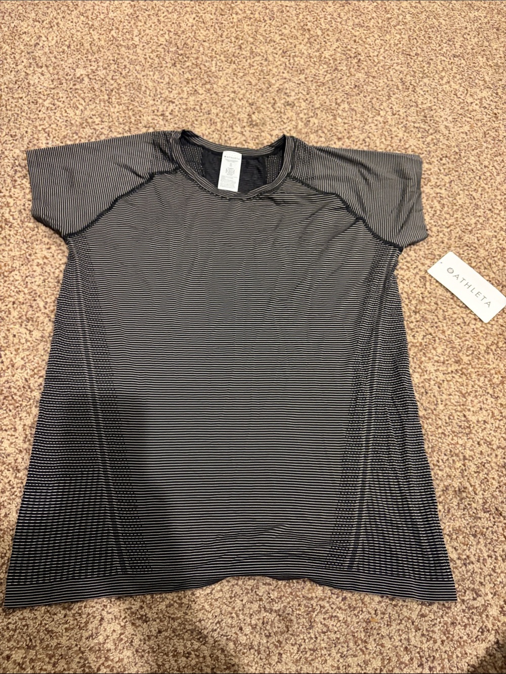 Athleta Black and White Striped Short-Sleeve Active Tee